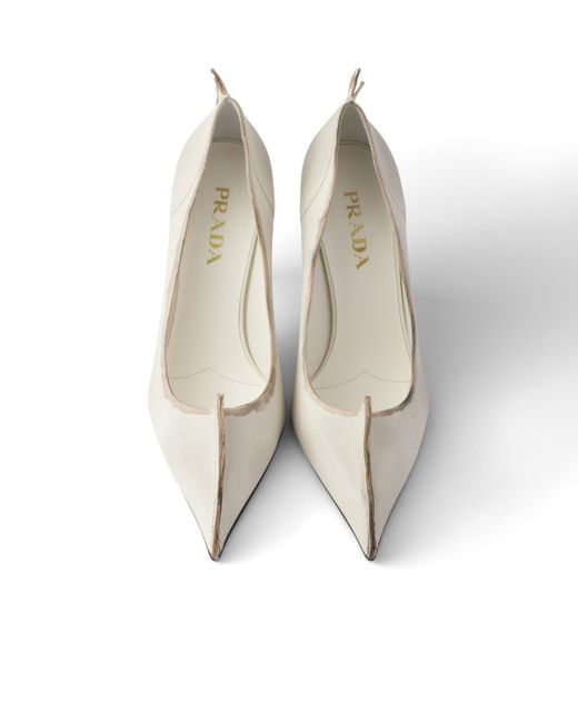 Prada White Antiqued Leather Pumps