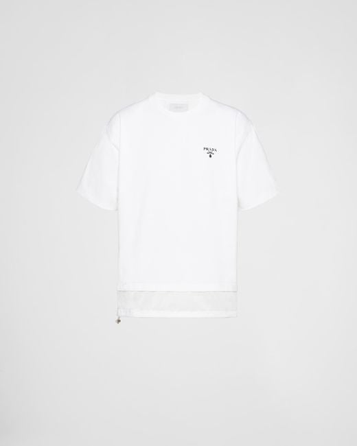 T-shirt In Jersey E Re-nylon Con Coulisse di Prada in White da Uomo