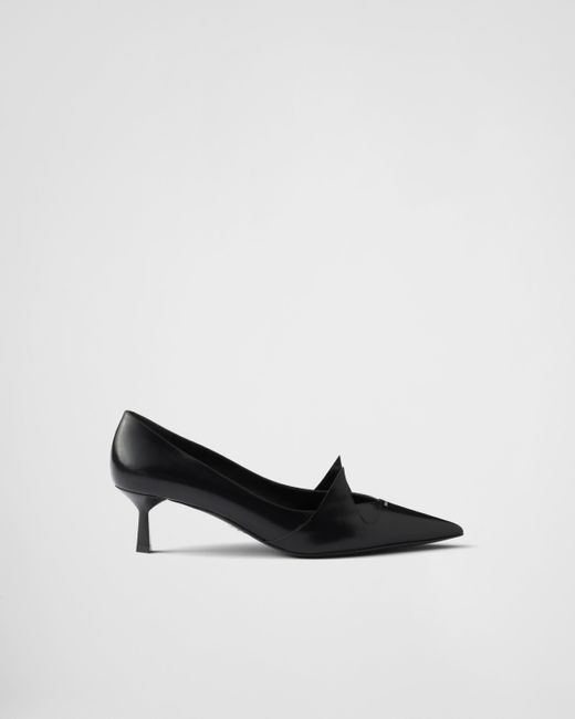 Prada White Pumps Aus Zweifarbigem Gebürstetem Leder