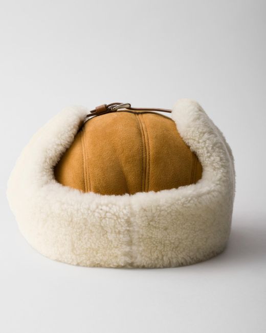 Prada Natural Suede Shearling Trapper Hat for men