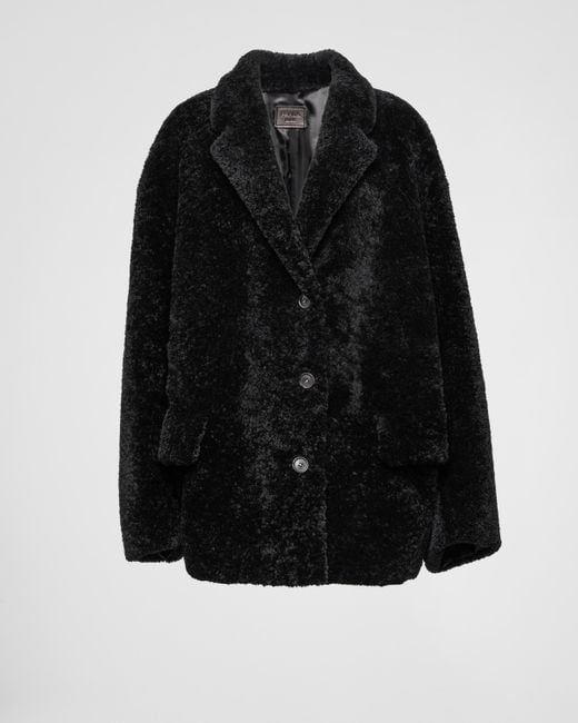 Prada Black Shearling Caban Jacket