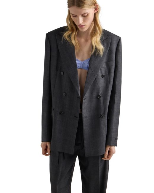 Prada Blue Double-Breasted Checked Wool Jacket