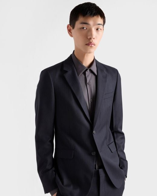 Prada Blue Single-Breasted Cashmere And Wool Suit for men