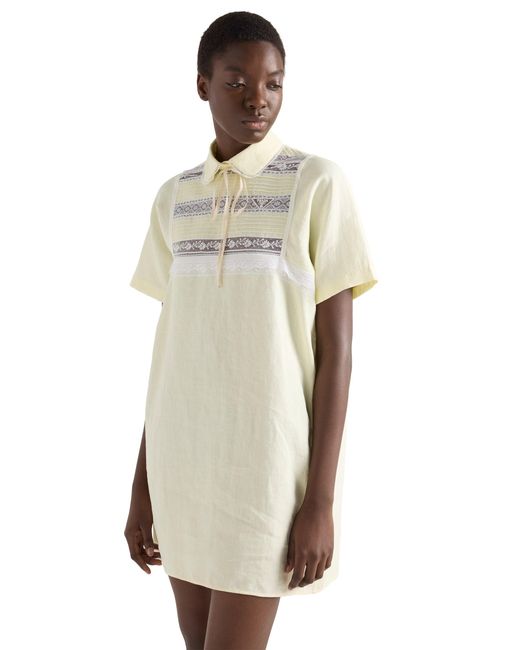 Prada White Embroidered Linen Mini-Dress