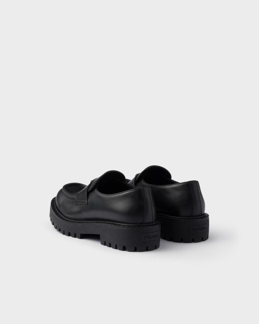 Prada Loafer Aus Gebürstetem Leder in Black für Herren