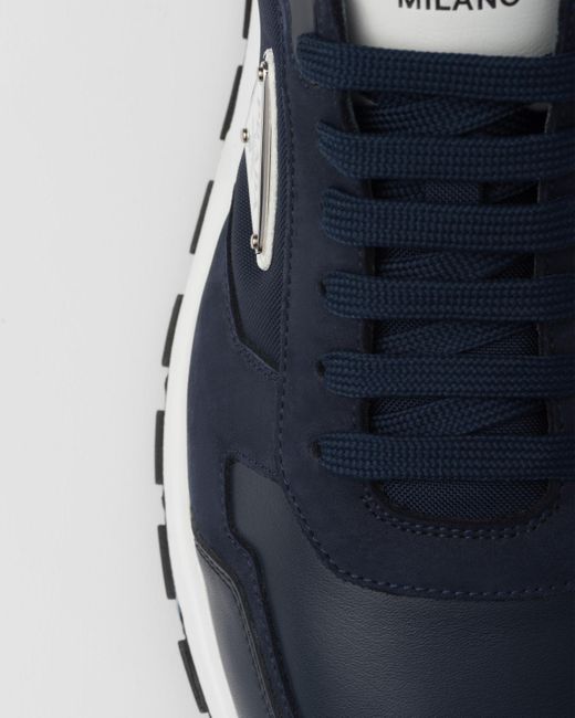 Prada Blue Nubuck And Re-nylon High-top Sneakers for men