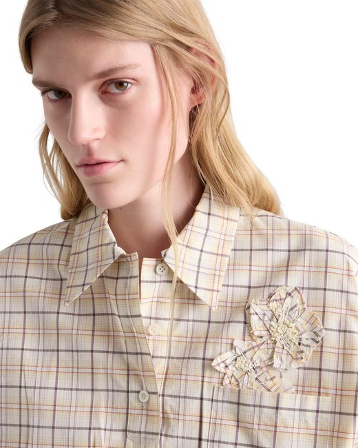 Prada White Embroidered Checked Poplin Top