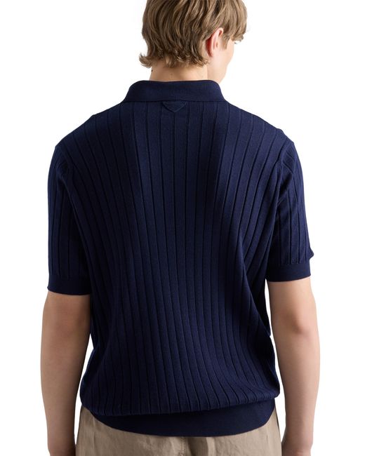 Prada Blue Cashmere And Silk Polo Shirt for men