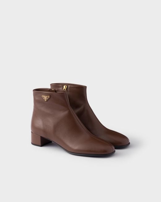 Prada Brown Stiefeletten Aus Nappa-Leder
