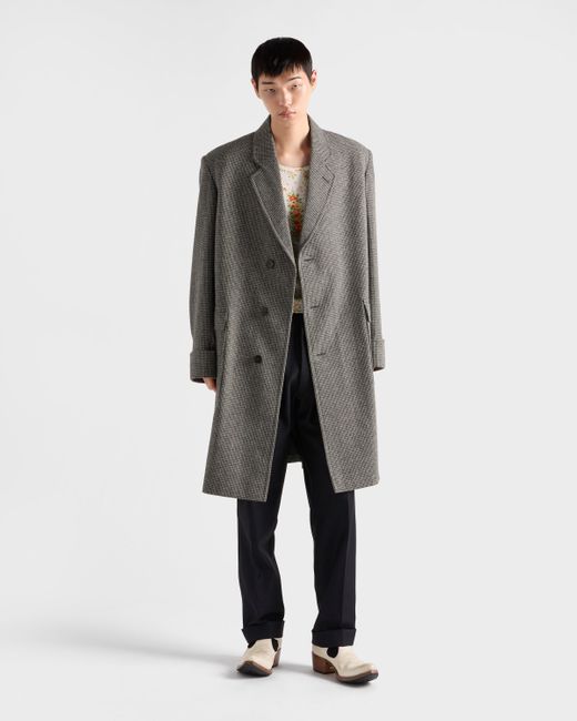 Prada Gray Single-Breasted Houndstooth Check Wool Coat for men