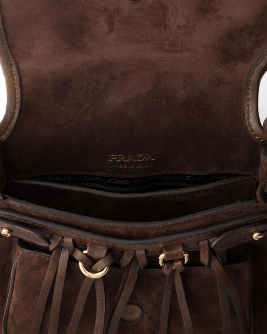 Prada Brown Corsaire Suede Mini Shoulder Bag, Dark