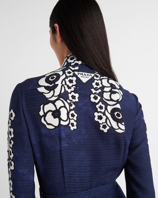 Prada Blue Silk Floral Print Midi Dress