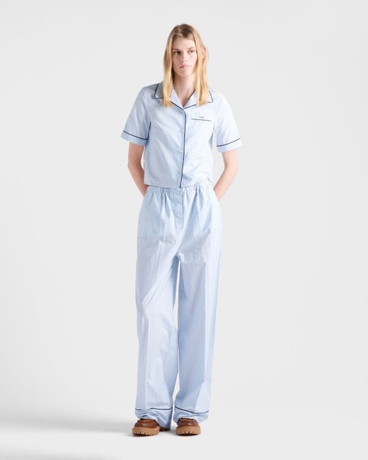 Prada White Striped Chambray Trousers