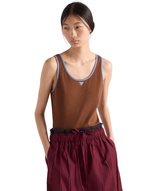 Prada Brown Old Cotton Tank Top, Tobacco/Steel