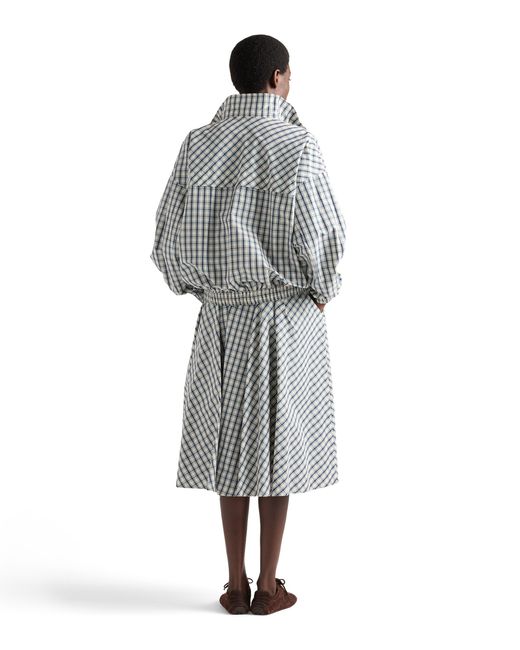 Prada Gray Full Checked Chambray Skirt, Ivory