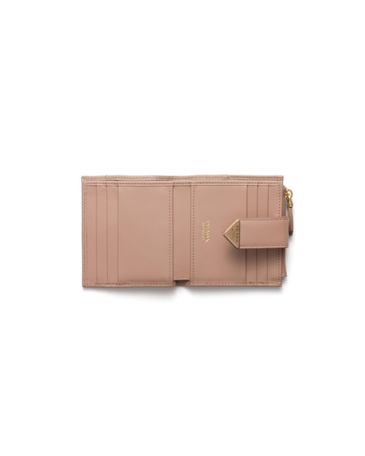 Prada White Small Saffiano And Smooth Leather Wallet
