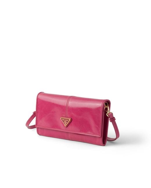 Prada Pink Leather Wallet With Shoulder Strap, Peony