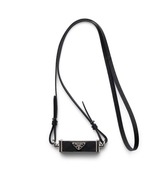 Prada Black Metal And Saffiano Leather Smartphone Case