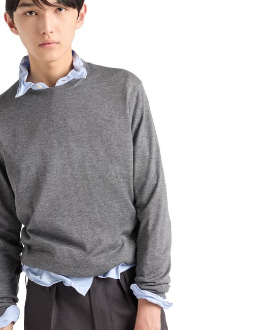 Prada Gray Cashmere And Silk Crew-Neck Sweater for men