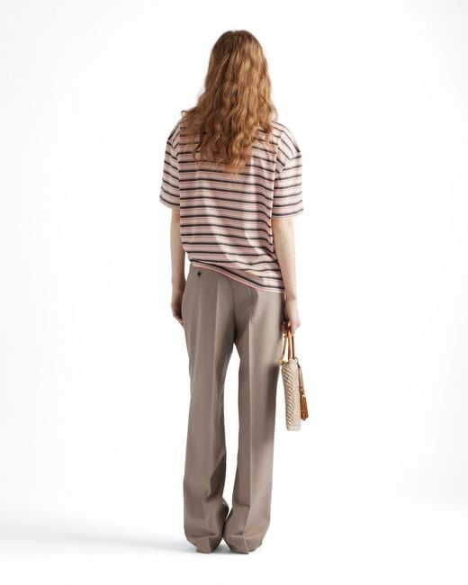 Prada White Striped Lisle Cotton T-Shirt