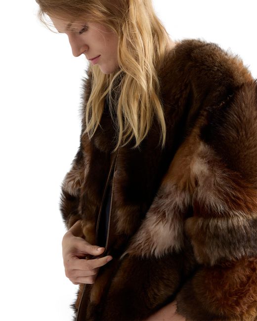 Prada Brown Patchwork Shearling Coat