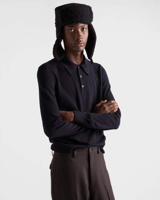 Prada Blue Cashmere Polo Shirt for men