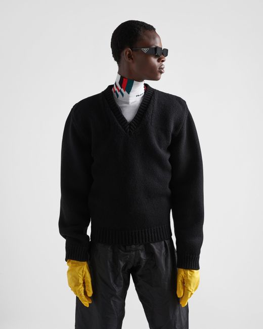 Prada Shetland Wool V-neck Sweater in 