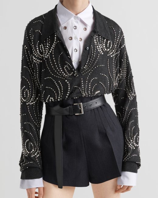 Prada Black Cashmere Polo Shirt With Embroidery