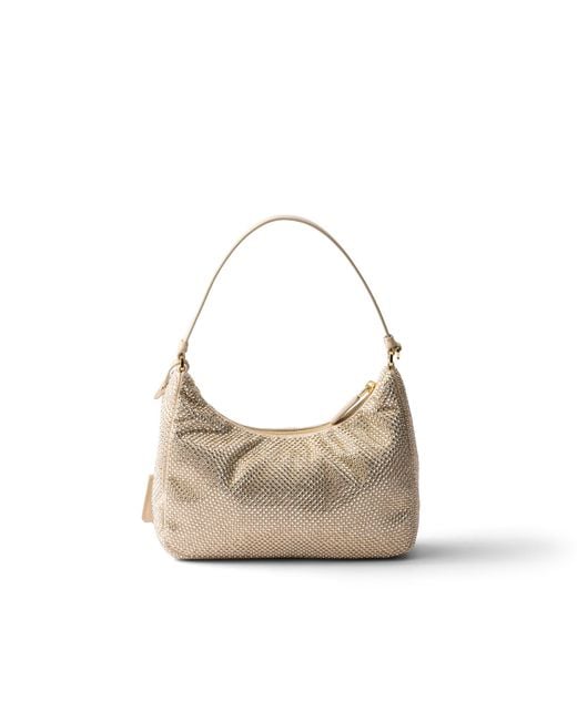 Prada White Re-Edition 2005 Mini Crystal-Studded Satin Bag