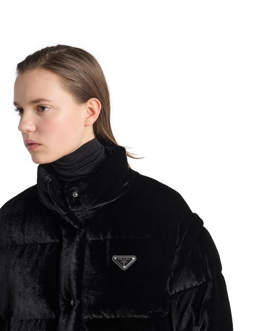 Prada Black Convertible Cropped Velvet Down Jacket