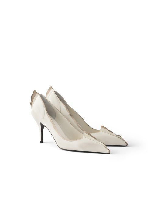 Prada White Antiqued Leather Pumps