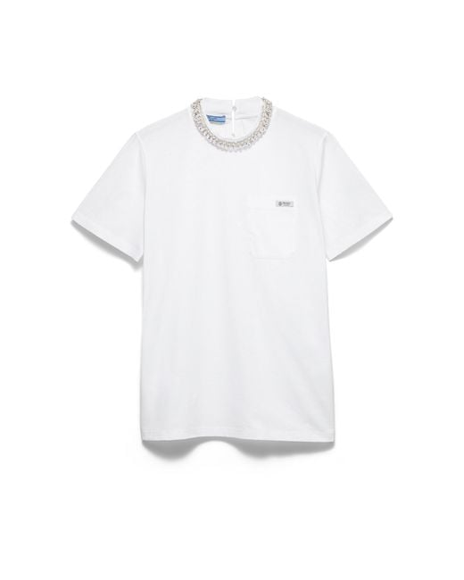 Prada White Embroidered Jersey T-Shirt