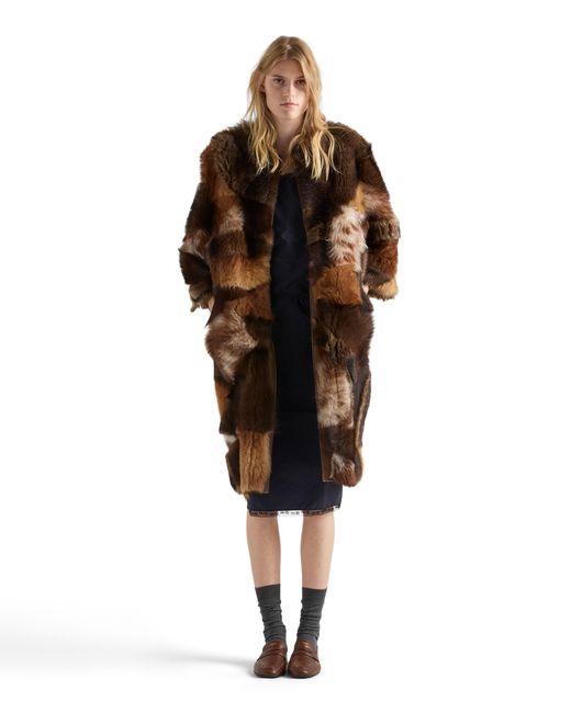Prada Brown Patchwork Shearling Coat