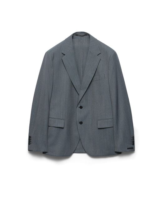 Prada Blue Single-Breasted Wool Jacket for men