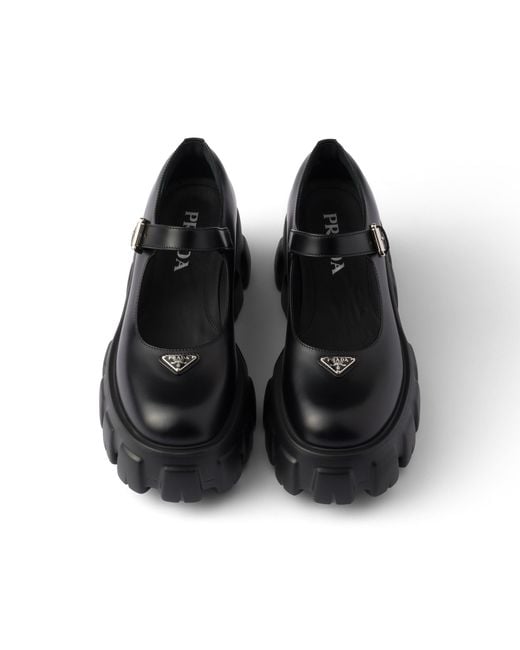 Prada Black Brushed Leather Monolith Mary Janes