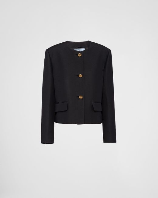 Prada Black Single-Breasted Tricotine Jacket