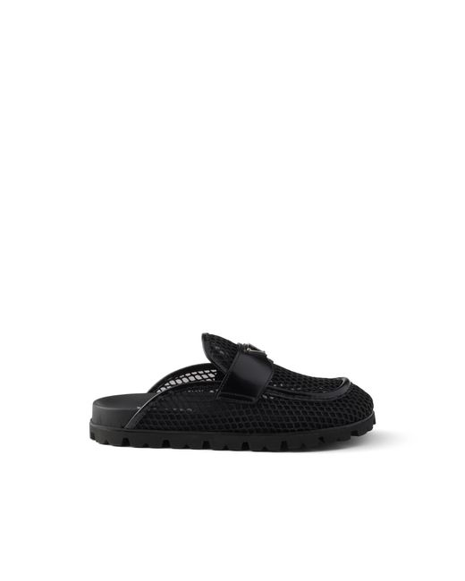 Prada Black Mesh Fabric Mules, Size 35