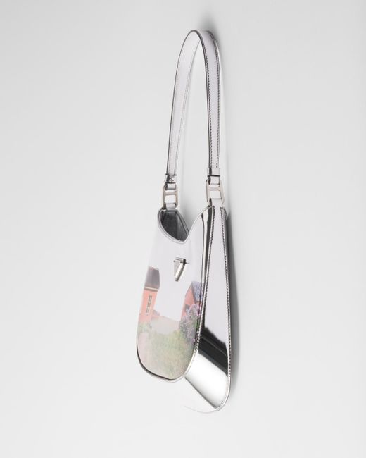 Prada White Cleo Printed Brushed Leather Shoulder Bag