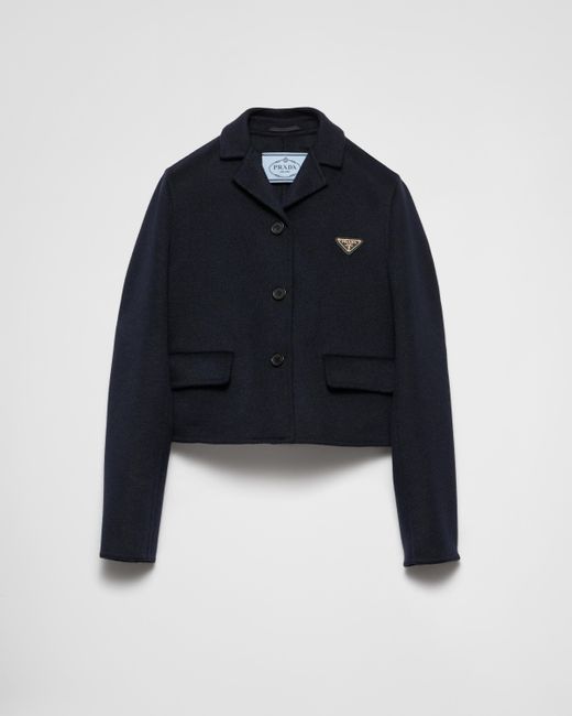 Prada Blue Embroidered Single-Breasted Cashgora Jacket