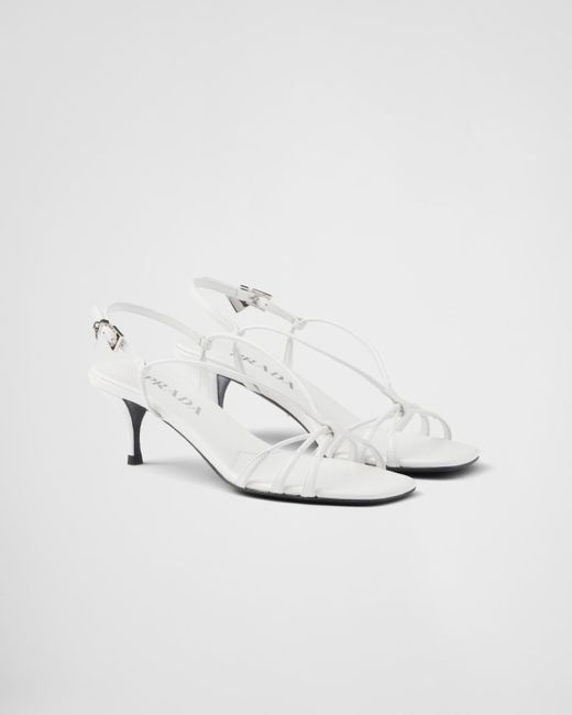 Prada White Heeled Leather Sandals