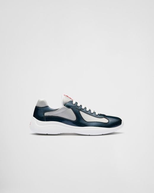 Prada Blue America'S Cup Patent Leather And Bike Fabric Sneakers for men