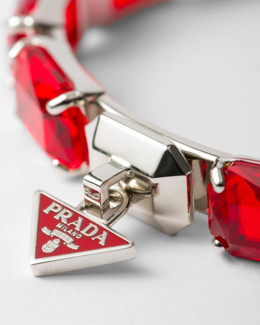 Prada Red Metal Bracelet With Crystals