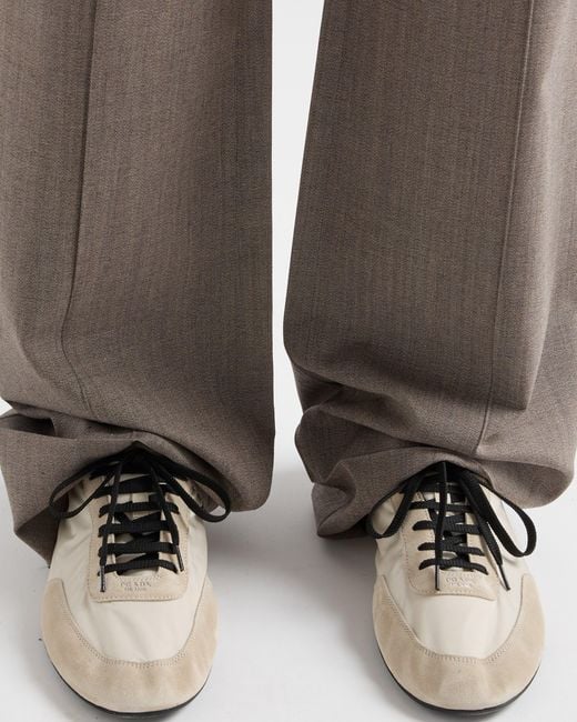 Prada White Collapse Re-Nylon And Suede Elasticized Sneakers, Size 5 for men