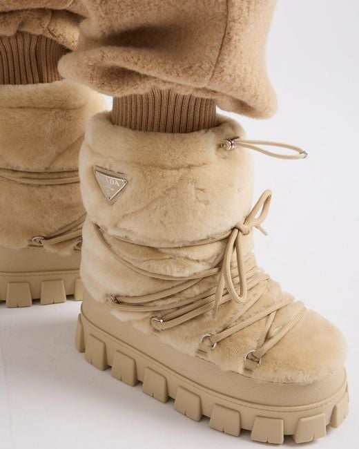 Prada Natural Shearling Après Ski Booties