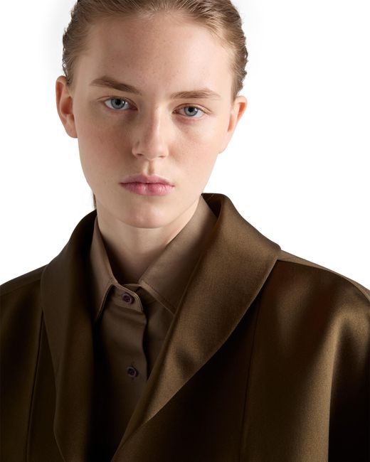 Prada Brown Single-Breasted Double Satin Coat