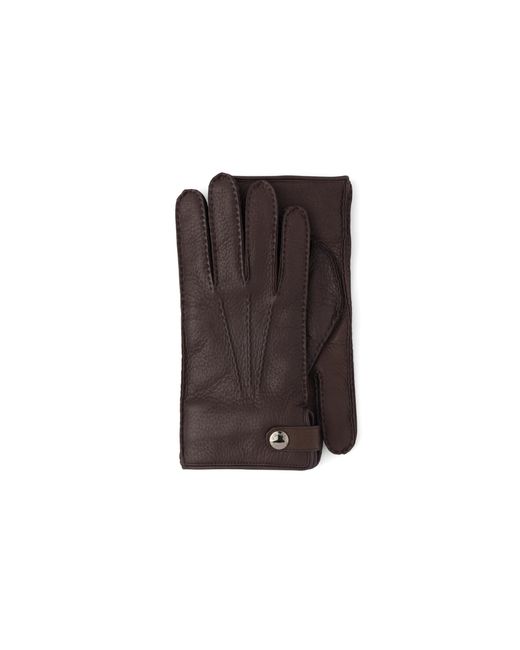 Prada Brown Deer Leather Shearling-Lined Gloves for men