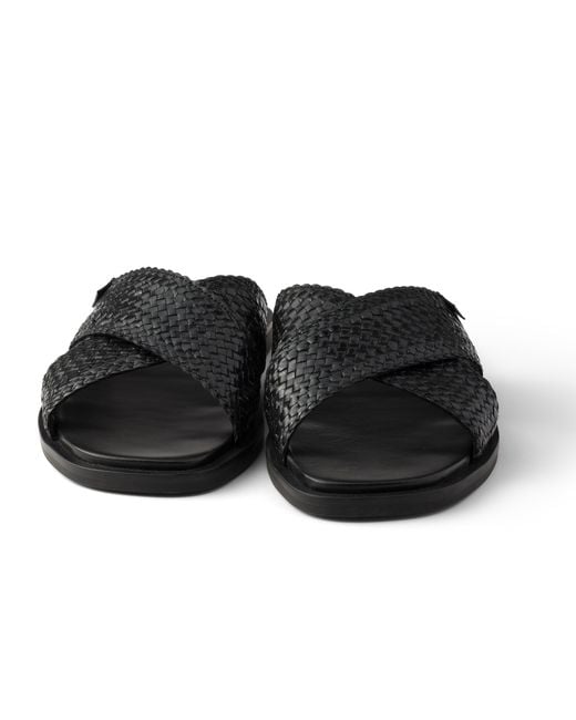 Prada White Crisscross Slides for men