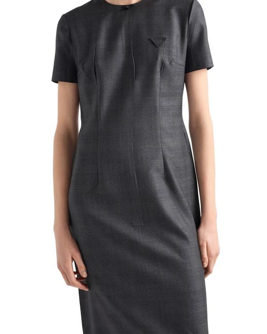 Prada Black Checked Wool Dress, Anthracite