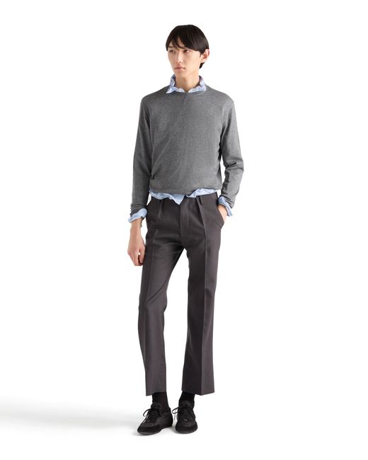 Prada Gray Cashmere And Silk Crew-Neck Sweater for men