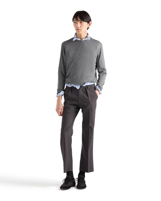 Jersey De Seda Y Cachemir Con Cuello Redondo Prada de hombre de color Gray